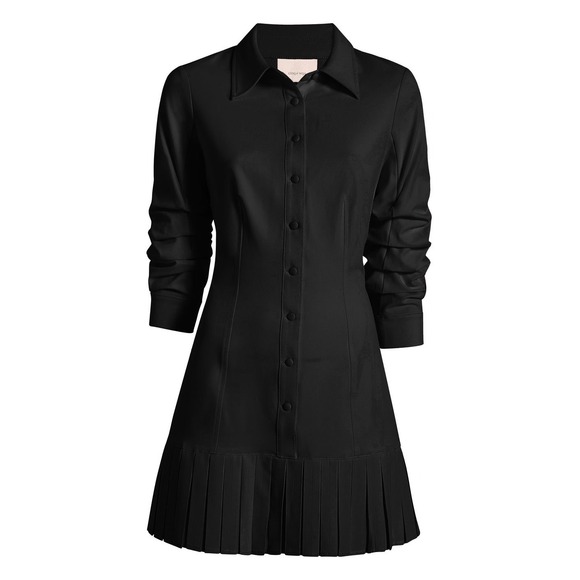 Cinq à Sept Dresses & Skirts - Cinq a Sept Lucilla Black Pleated Hem Ruched Sleeve Shirt Mini Dress 8